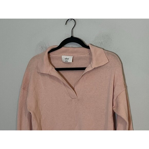 Wilfred Aritzia Pullover Sweater Small Merino Wool Blend Collared V Neck Pink - Picture 2 of 16